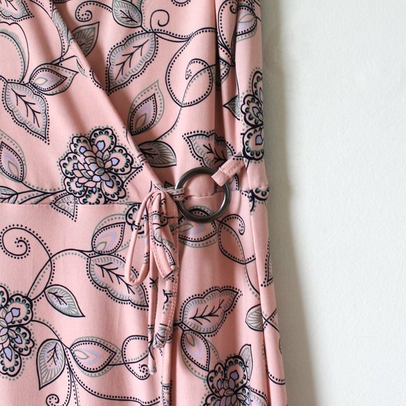 2010's Nina Leonard Pink Paisley + O Ring Tie Maxi Dress Size S - Picture 1 of 3